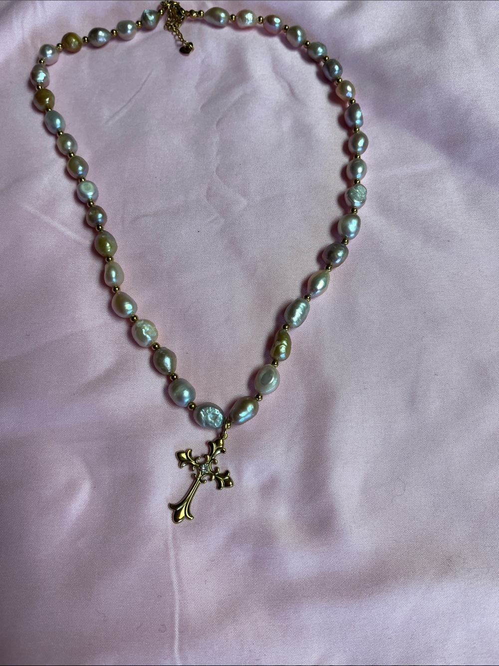 Pearl Beaded Cross Necklace - Gold Accents - Women Jewelry najure